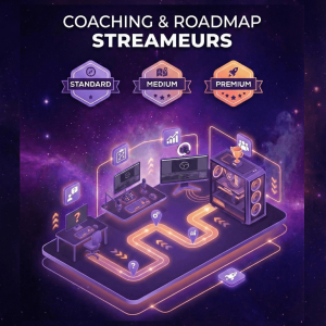 Coaching streaming. Illustration abstraite d'une constellation formant un chemin ascendant orange sur fond de galaxie violette, symbolisant la roadmap stratégique et la progression pour le coaching streamer Kanalaxy.