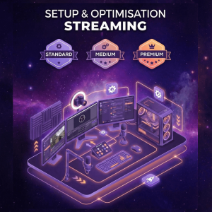 Composition graphique épurée montrant l'organisation de flux techniques et matériels, symbolisant l'optimisation de setup streaming et la configuration OBS pour une diffusion fluide.